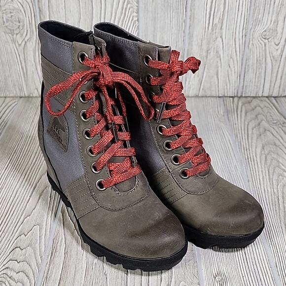 Sorel Lexie Wedge Quarry Grey Leather Boot Womens Size 5.5 NEW - Picture 10 of 13